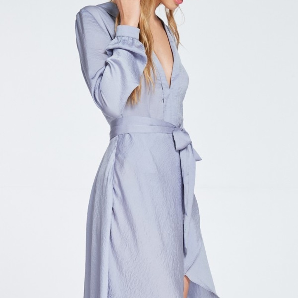 Faux Wrap Dress NWT Grey Blue - Picture 4 of 7